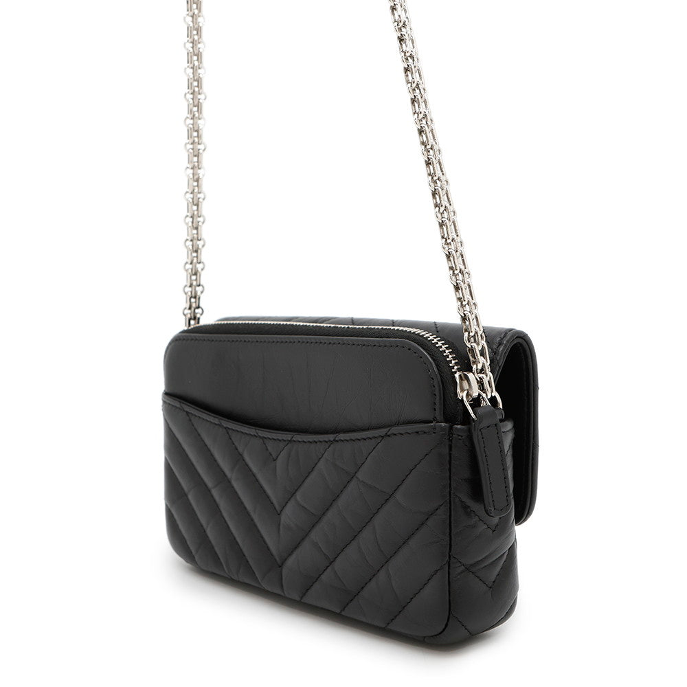 Chanel Chevron 2.55 ChainShoulderPouch BlackAP2215 Lambskin Shoulder Bag