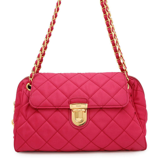 Chainshoulder Bag Pinkbr Nylon Quilted