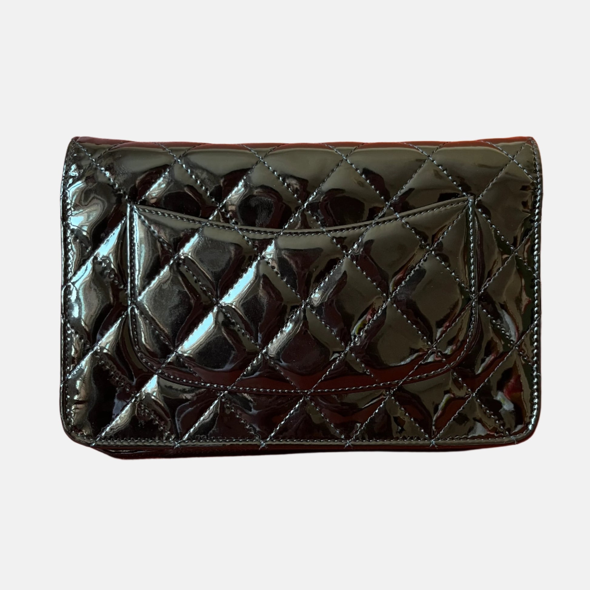 Chanel on Classic Flap Patent Black Leather Wallet Case