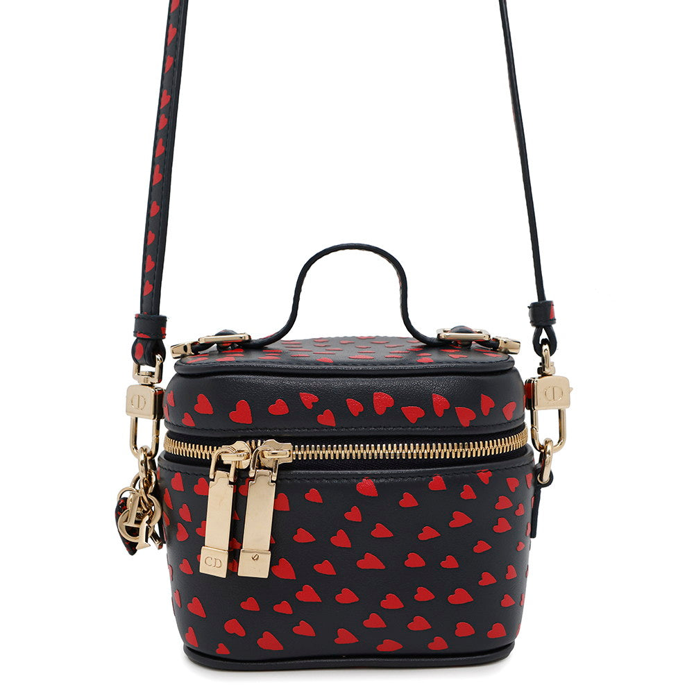 Dior Heart Way Shoulder Vanity Pouch Navy Handbag Leather Red Shoulder Bag