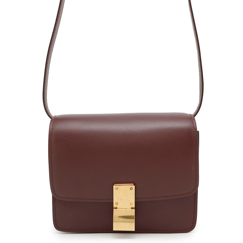 Classic Box Shoulder Bag Bordeaux Size Leather Small