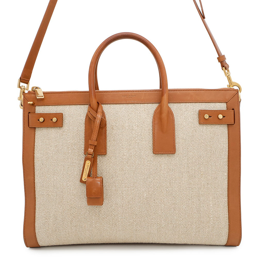 Saint Paris Jour 2Way Tote Bag Beige Leather Canvas