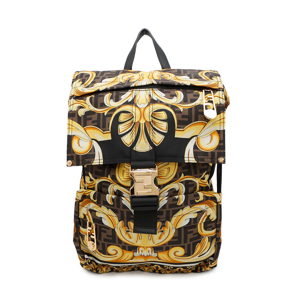 Fendi Fendace Zucca Backpack Yellow7Vz066 Nylon Black