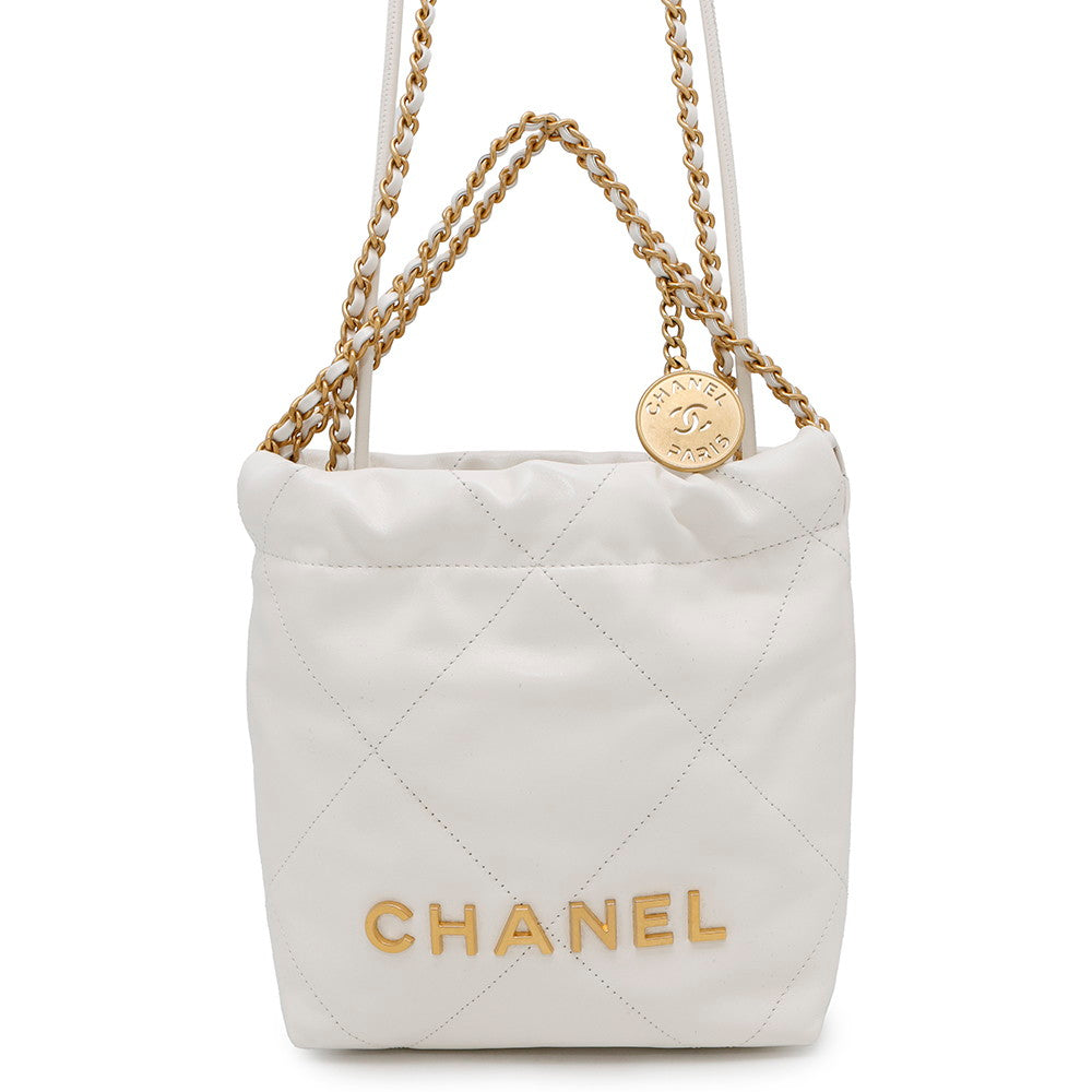 Chanel CHANEL22 ChainShoulder WhiteAS3980 Shiny Calf Leather Shoulder Bag