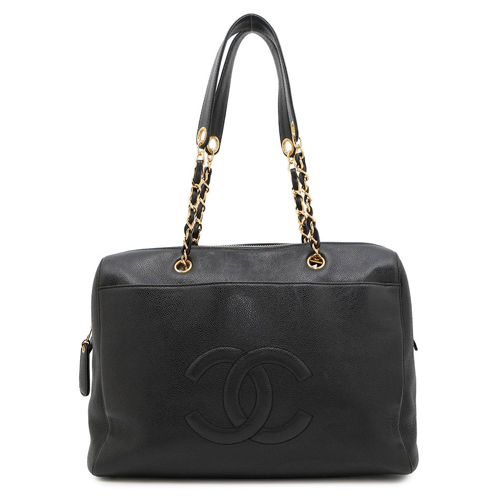 Chanel CC Logo Caviar Black Leather Travel Bag