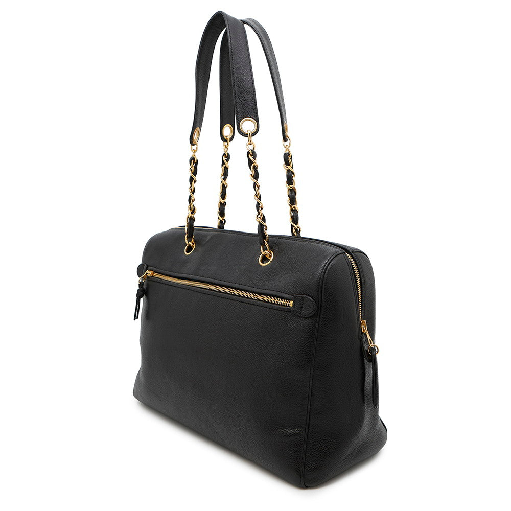 Chanel CC Logo Caviar Black Leather Travel Bag