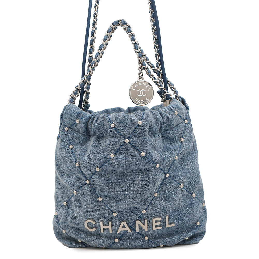 Chanel CHANEL22 ChainShoulder BlueAS3980 Denim Shoulder Bag