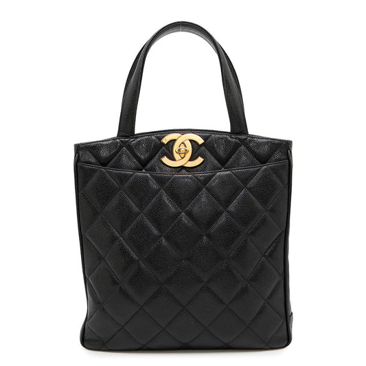 Chanel Decacoco Caviar Black Leather Tote Bag