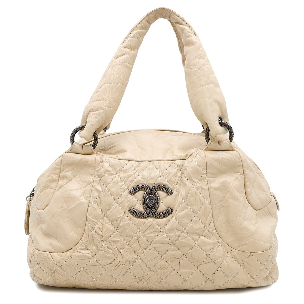 Chanel CC Logo Beige Leather Travel Bag