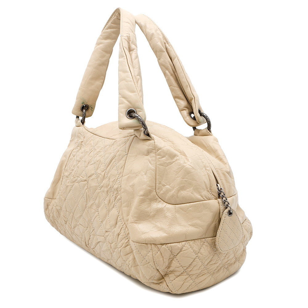 Chanel CC Logo Beige Leather Travel Bag