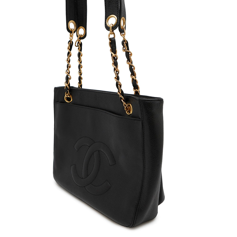 Chanel CC Logo ChainTote Caviar Black Leather Tote Bag