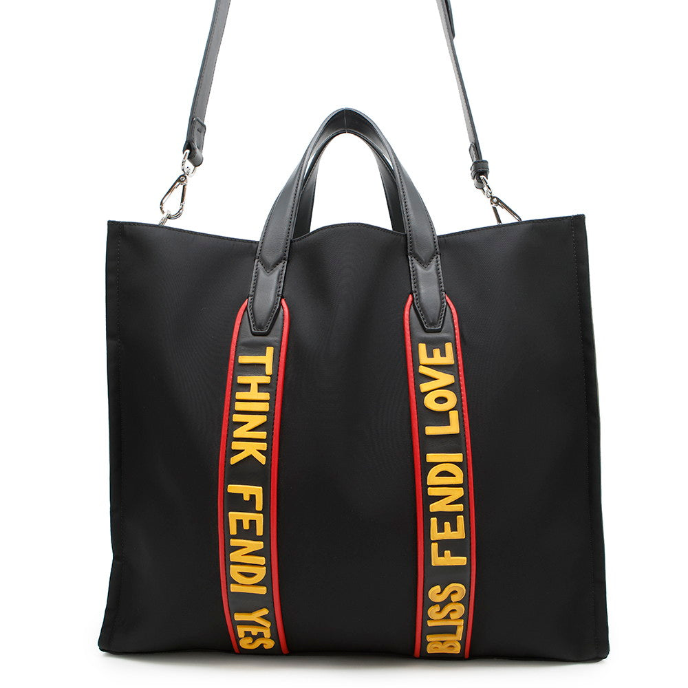Fendi 2Waytote Bag Khaki7Va390 Leather Nylon Black
