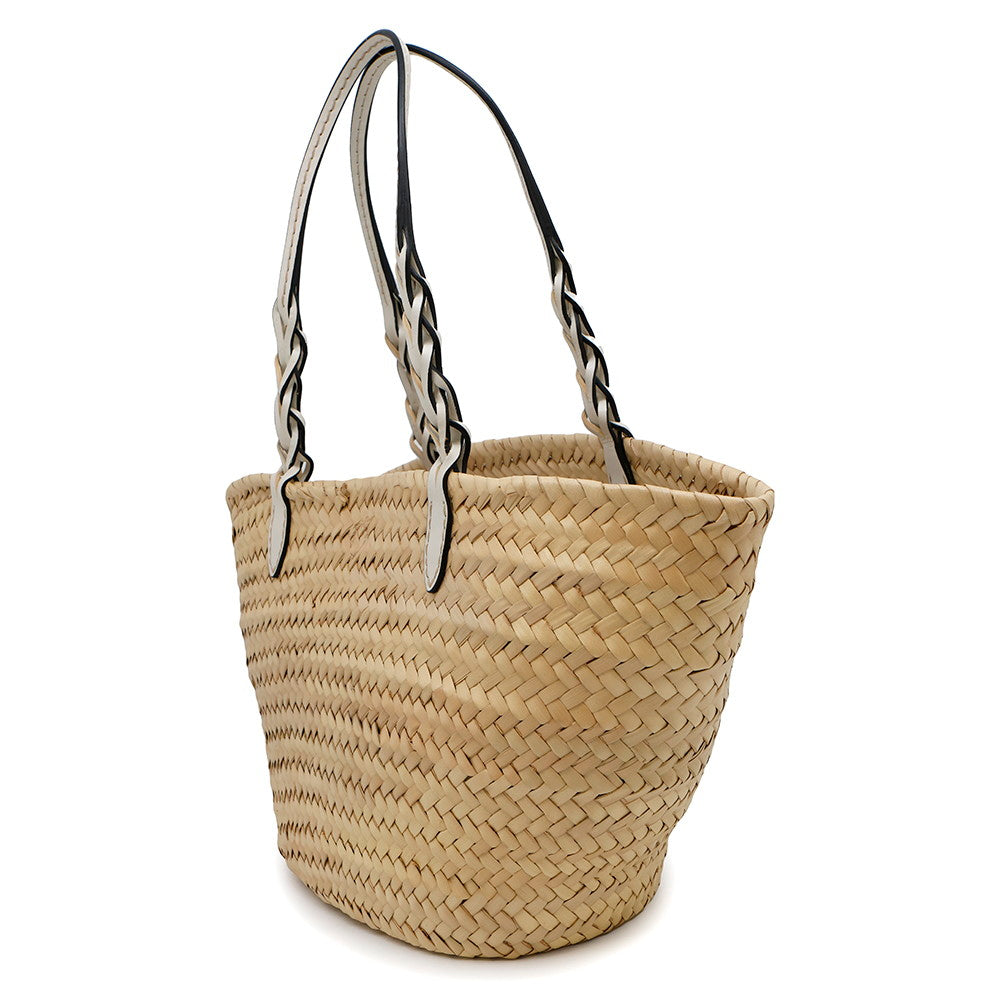 Palm Basket Bag Natural Bg Straw Leather Woven Travel Bag