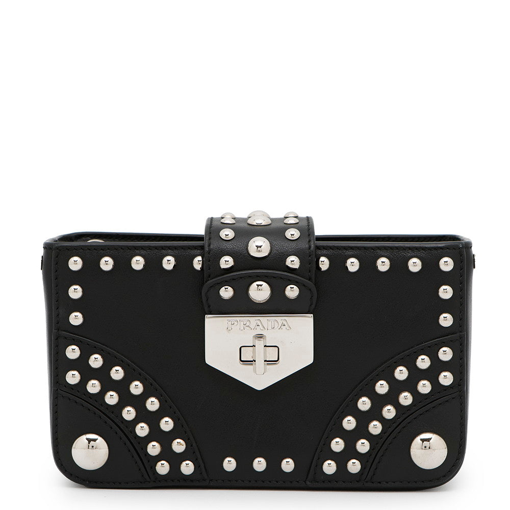 Studded Pouch N Handbag Leather Black Travel Bag