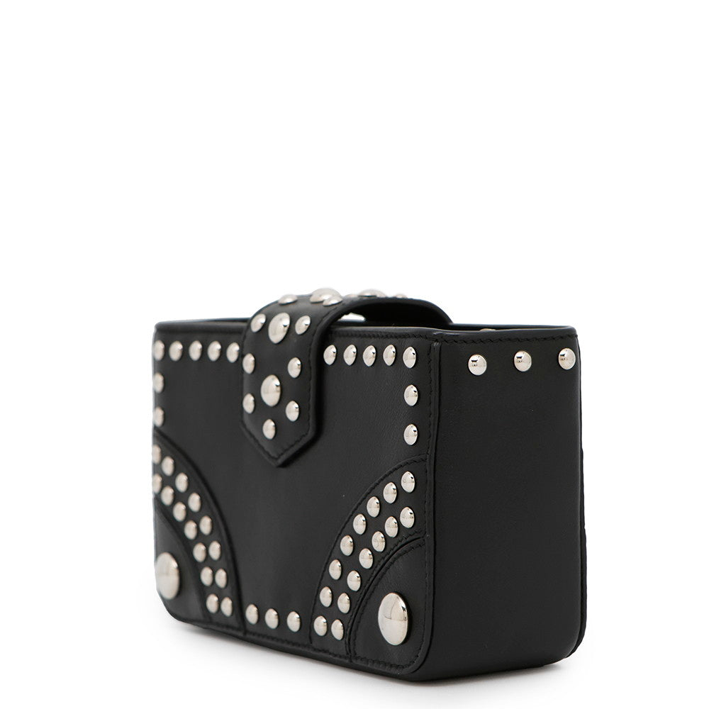 Studded Pouch N Handbag Leather Black Travel Bag