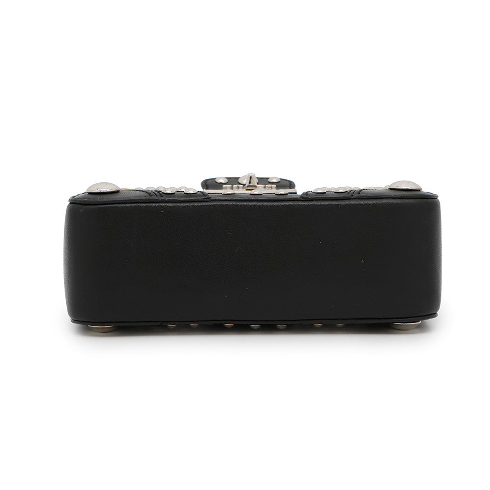 Studded Pouch N Handbag Leather Black Travel Bag