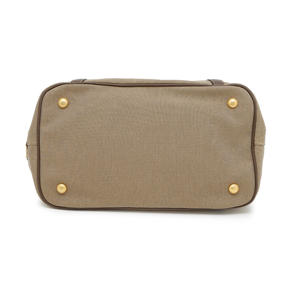 Logo Jacquard Way Tote Bag Khakibn Leather Canvas