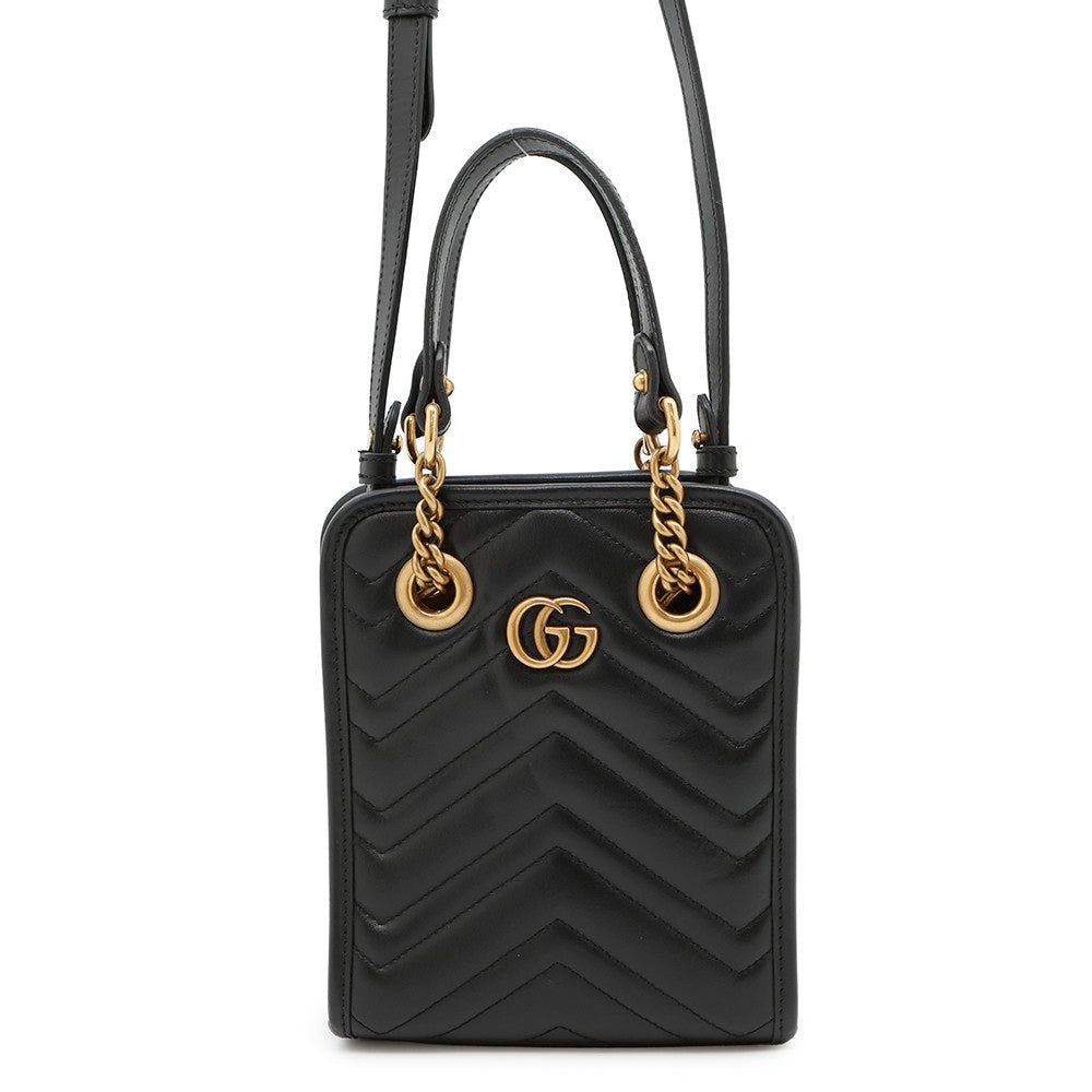 Gucci GG Marmont 2WAYHandbag Black696123 Quilted Leather Mini Travel Bag