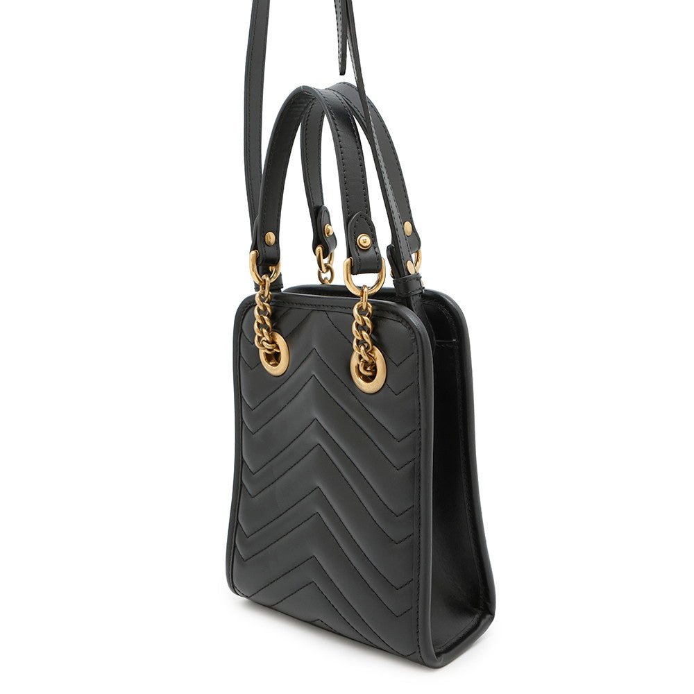 Gucci GG Marmont 2WAYHandbag Black696123 Quilted Leather Mini Travel Bag