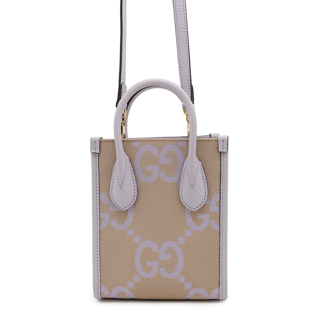 Gucci Jumbo GG 2WAY Purple671623 Leather Canvas Beige Shoulder Bag