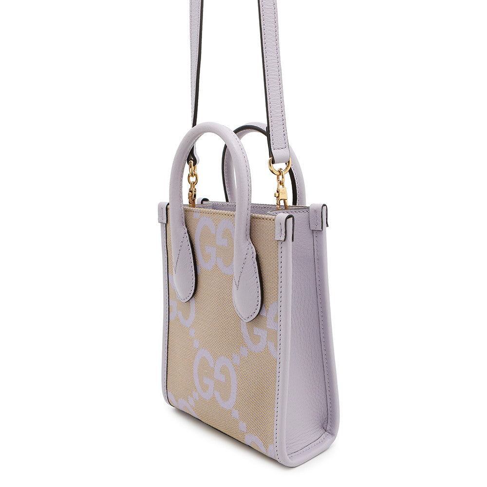 Gucci Jumbo GG 2WAY Purple671623 Leather Canvas Beige Shoulder Bag