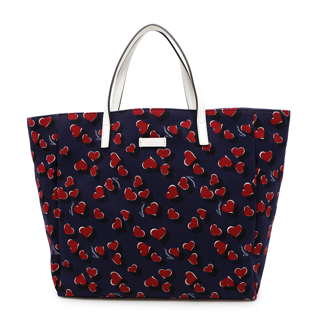 Gucci Heartbeat Leather Canvas Navy Tote Bag