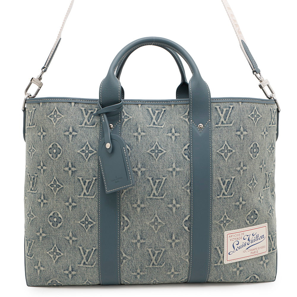 Louis Vuitton Weekend BlueM22537 Washed Denim Monogram Tote Bag