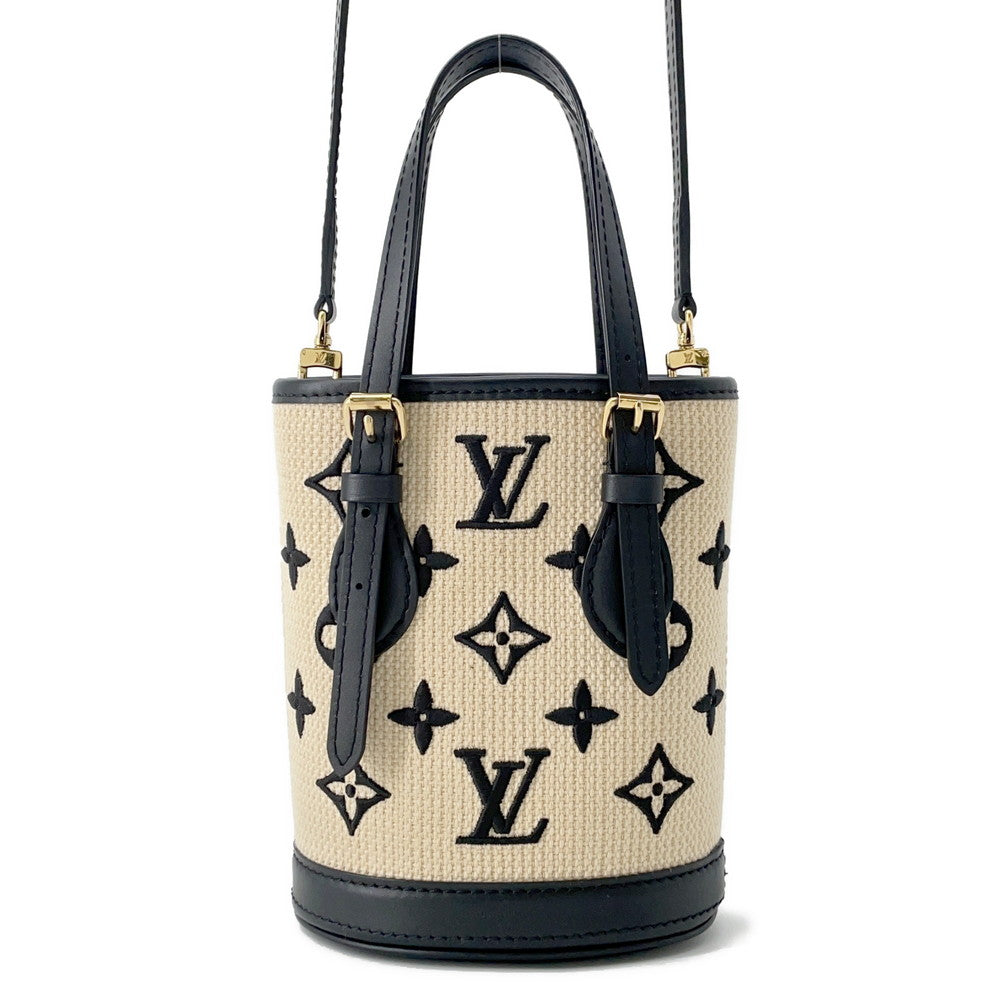 Louis Vuitton bucket NoirM82418 Cotton Leather Beige Nano Bucket Bag