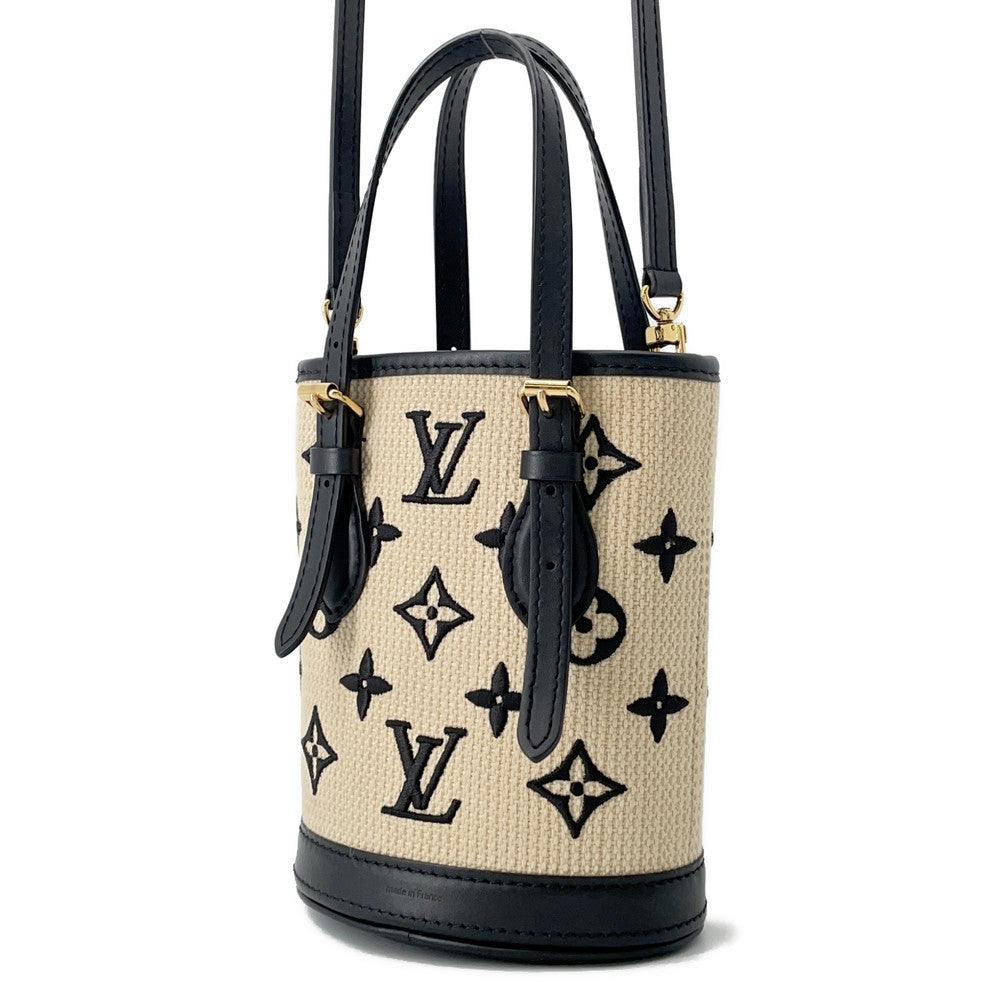 Louis Vuitton bucket NoirM82418 Cotton Leather Beige Nano Bucket Bag