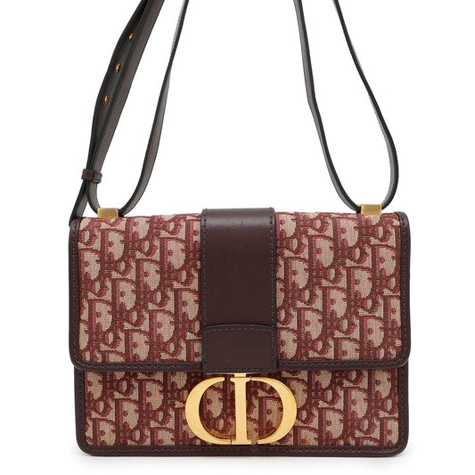 Dior Oblique Montaigne Shoulder Bag Bordeaux Leather Canvas