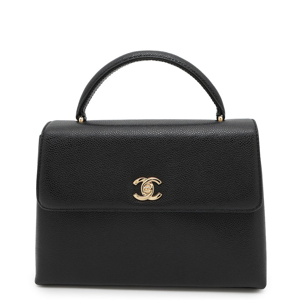 Chanel CC Logo Top Handle Caviar Black Leather Handbag