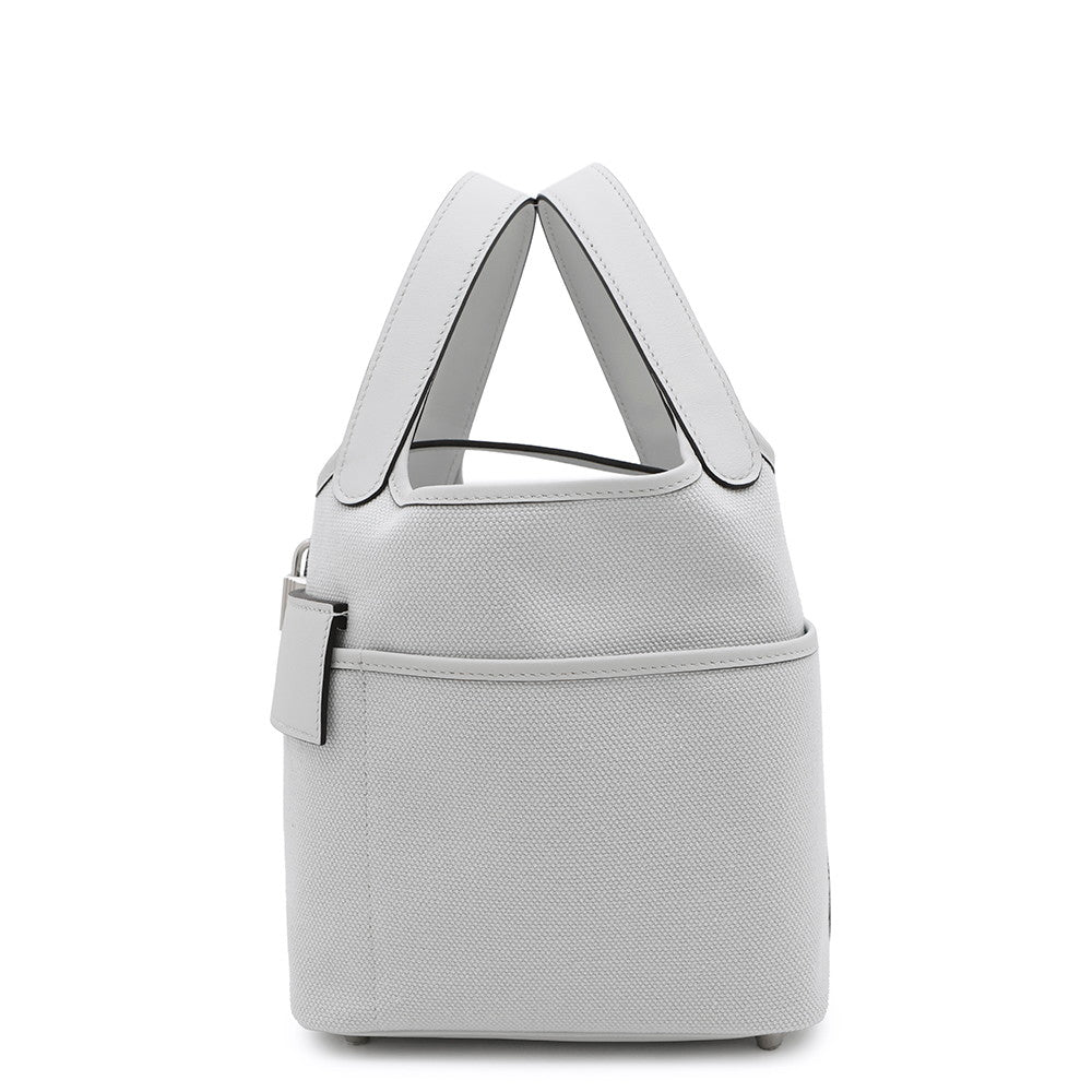 Picotin Lock Cargo Gri Platinum Towar Goeran Leather Travel Bag