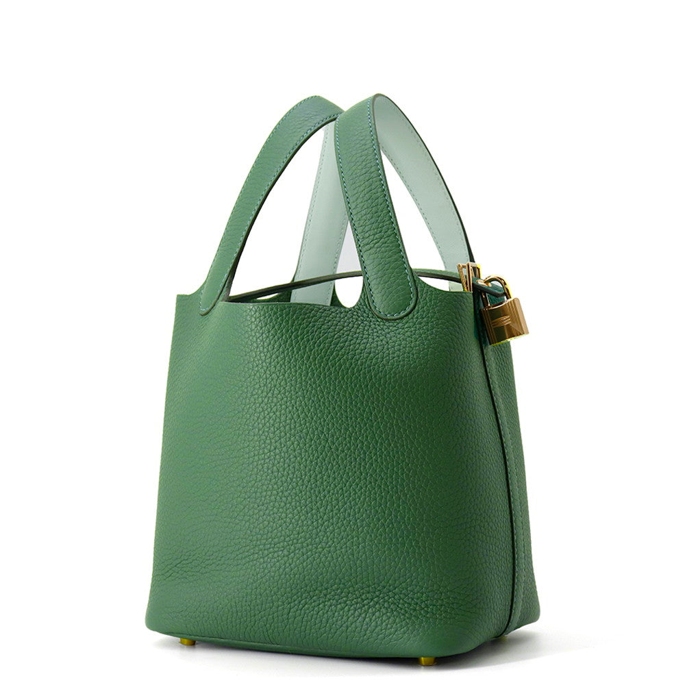 Picotin Lock Eclat Vert Moyen Vert Peppermint Leather Travel Bag