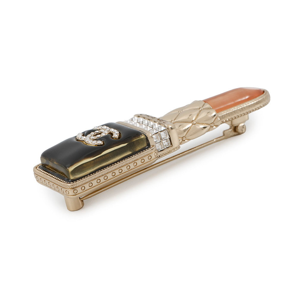 Chanel Lipstick Brooch PinkAB7677 Black Handbag