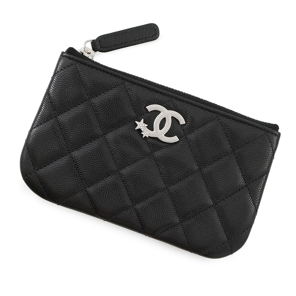 Chanel Matelasse Star CC Logo Zip Coin Leather Wallet Case