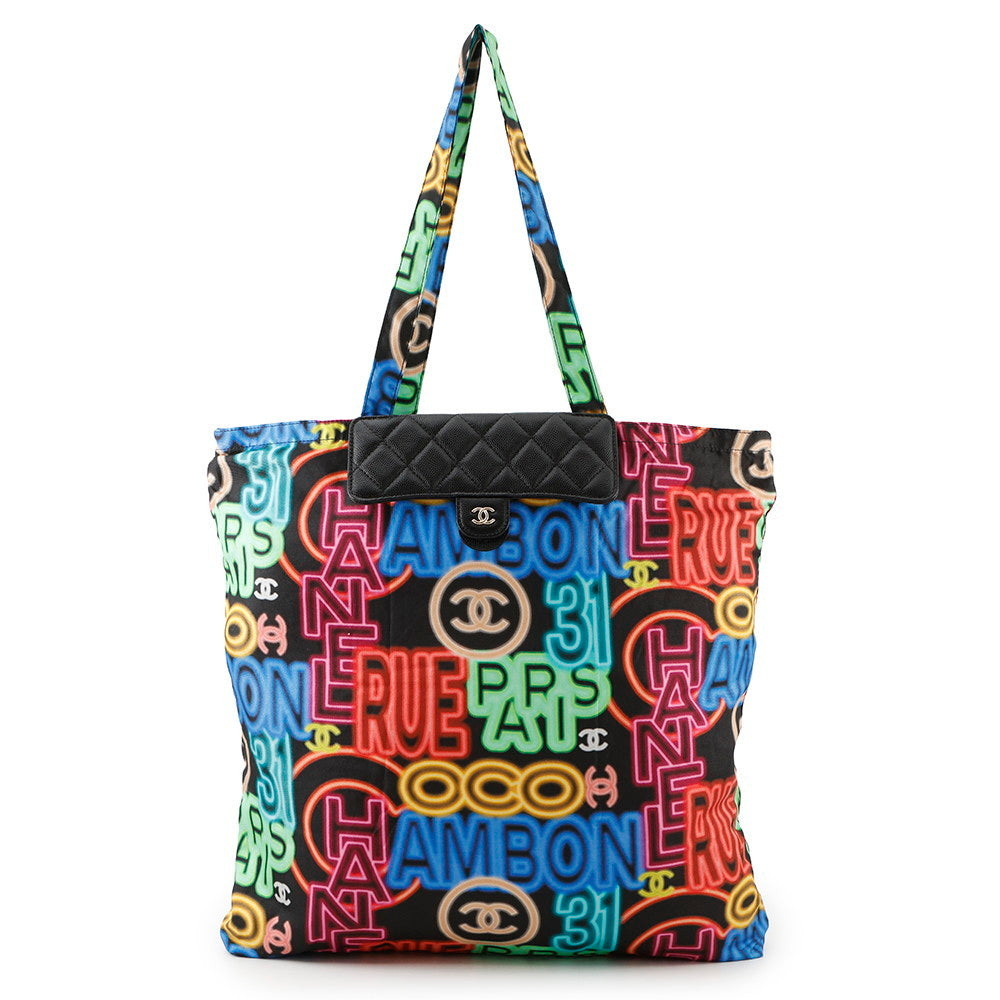 Chanel Eco Matelasse MulticolorAP2095 Caviar Nylon Black Leather Handbag