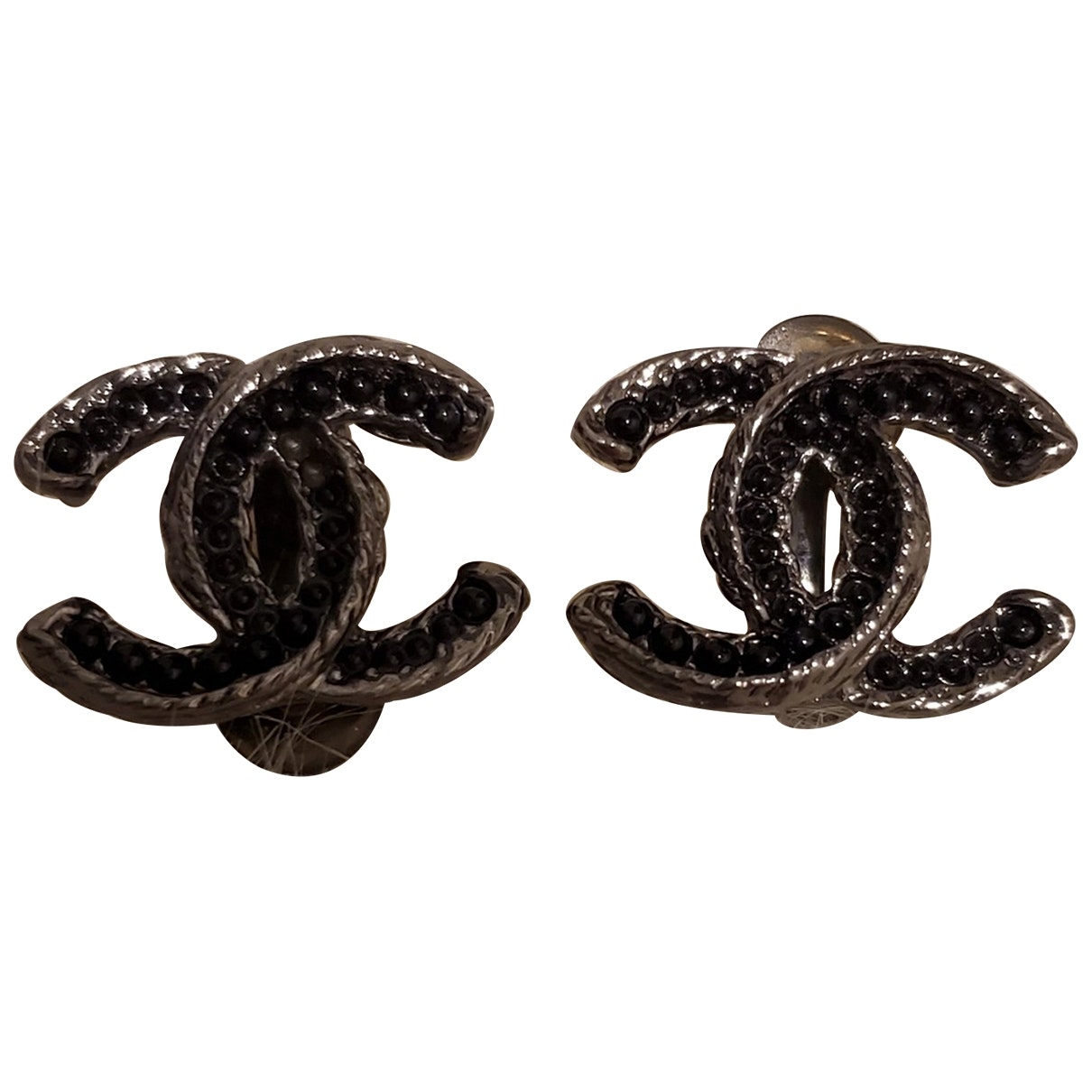 Chanel cc black metal earrings