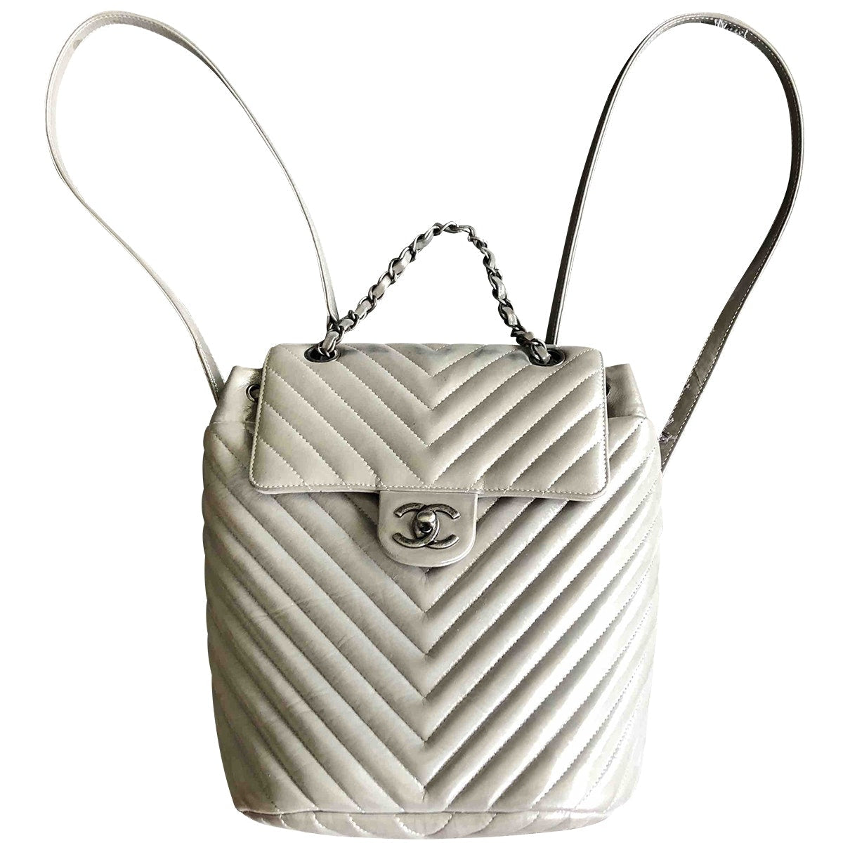 Chanel Timeless/classique Grey Leather Backpacks Bag