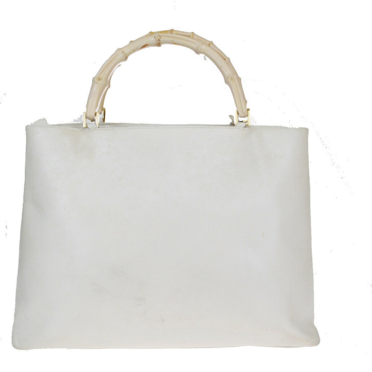 Gucci bamboo white leather handbag