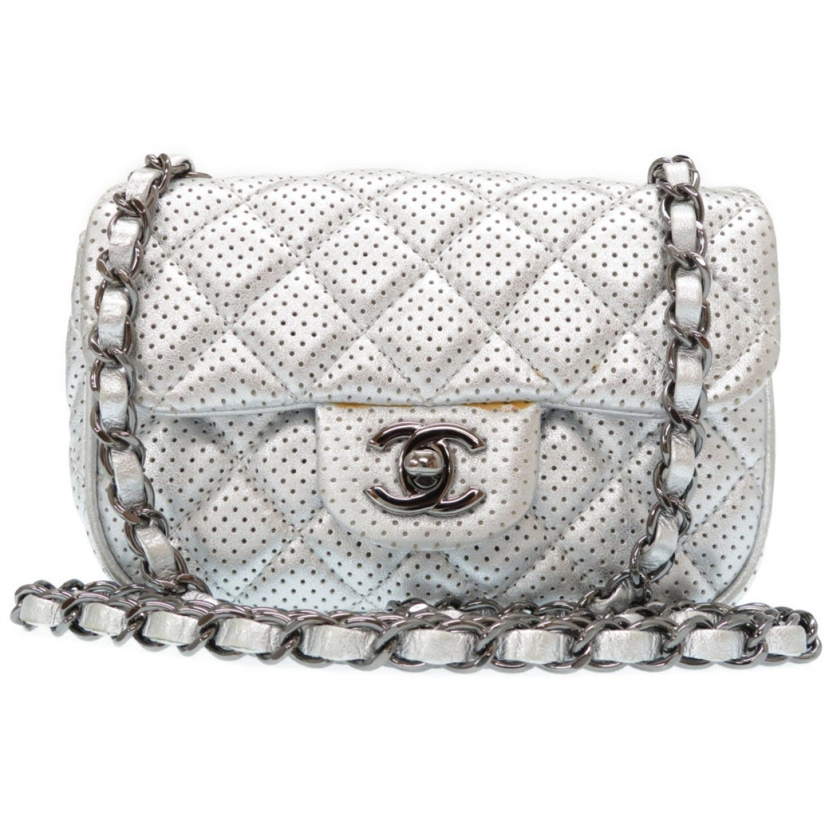 Chanel timeless/classique silver leather handbag
