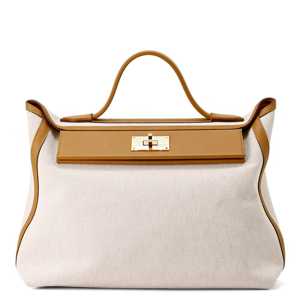 Sac Van Quatre Sesame Ecru Toile H Leather Travel Bag