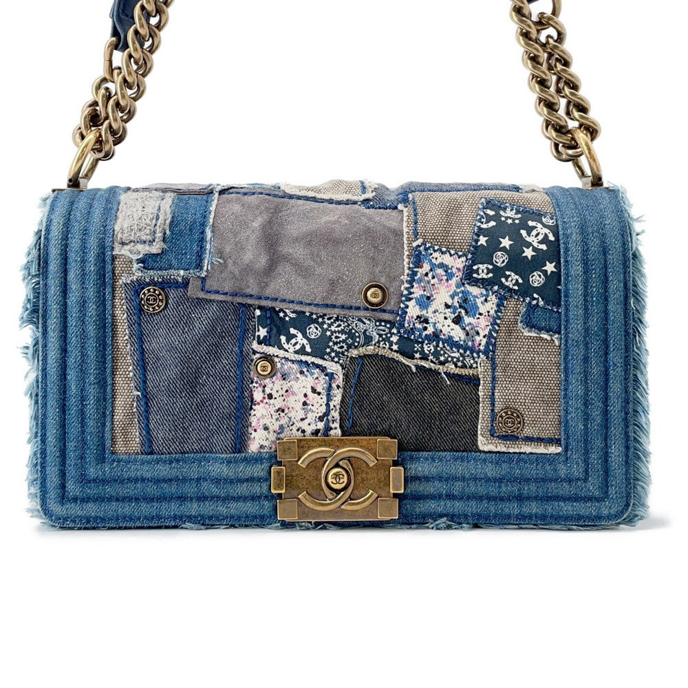 Chanel Boy Patchwork ChainShoulder BlueA92867 Denim Shoulder Bag