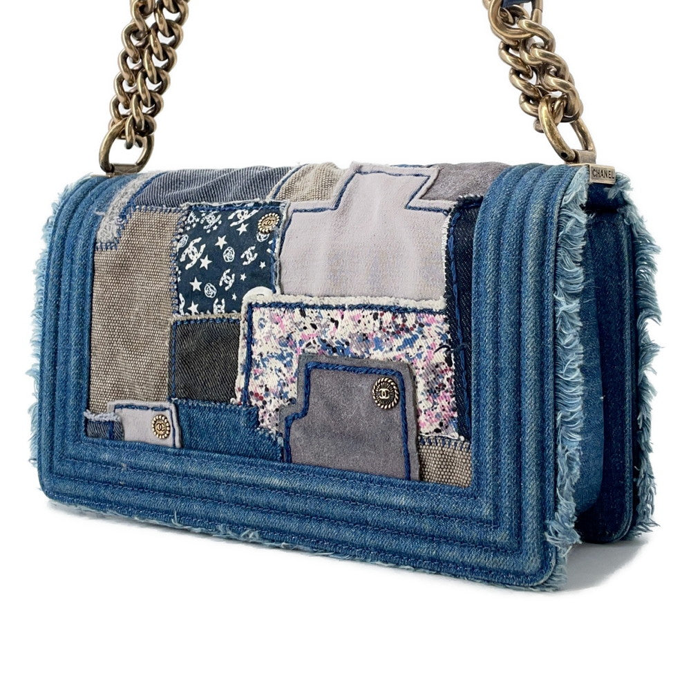 Chanel Boy Patchwork ChainShoulder BlueA92867 Denim Shoulder Bag
