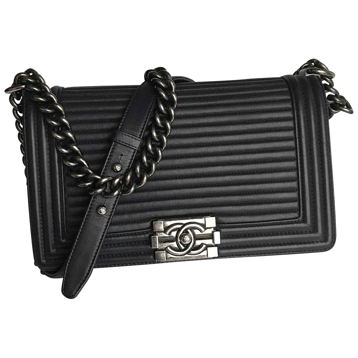 Chanel boy navy leather handbag