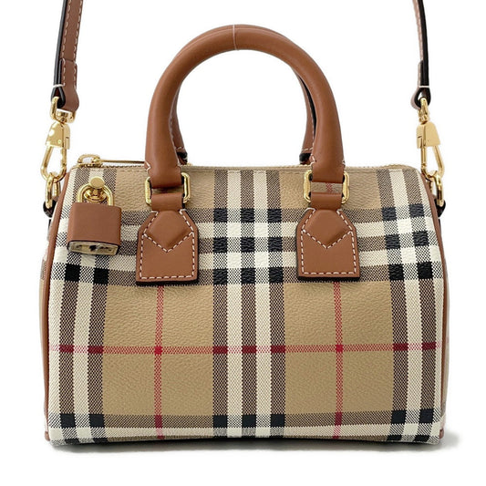 Burberry Check Bowling Bag Archive Briar Brown81097911 Pvc Leather Beige Mini Travel Bag