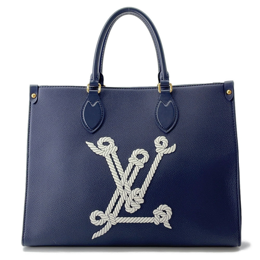 Louis Vuitton Onthego MM NavyM24834 Grained Sailor's Leather Calf Handbag