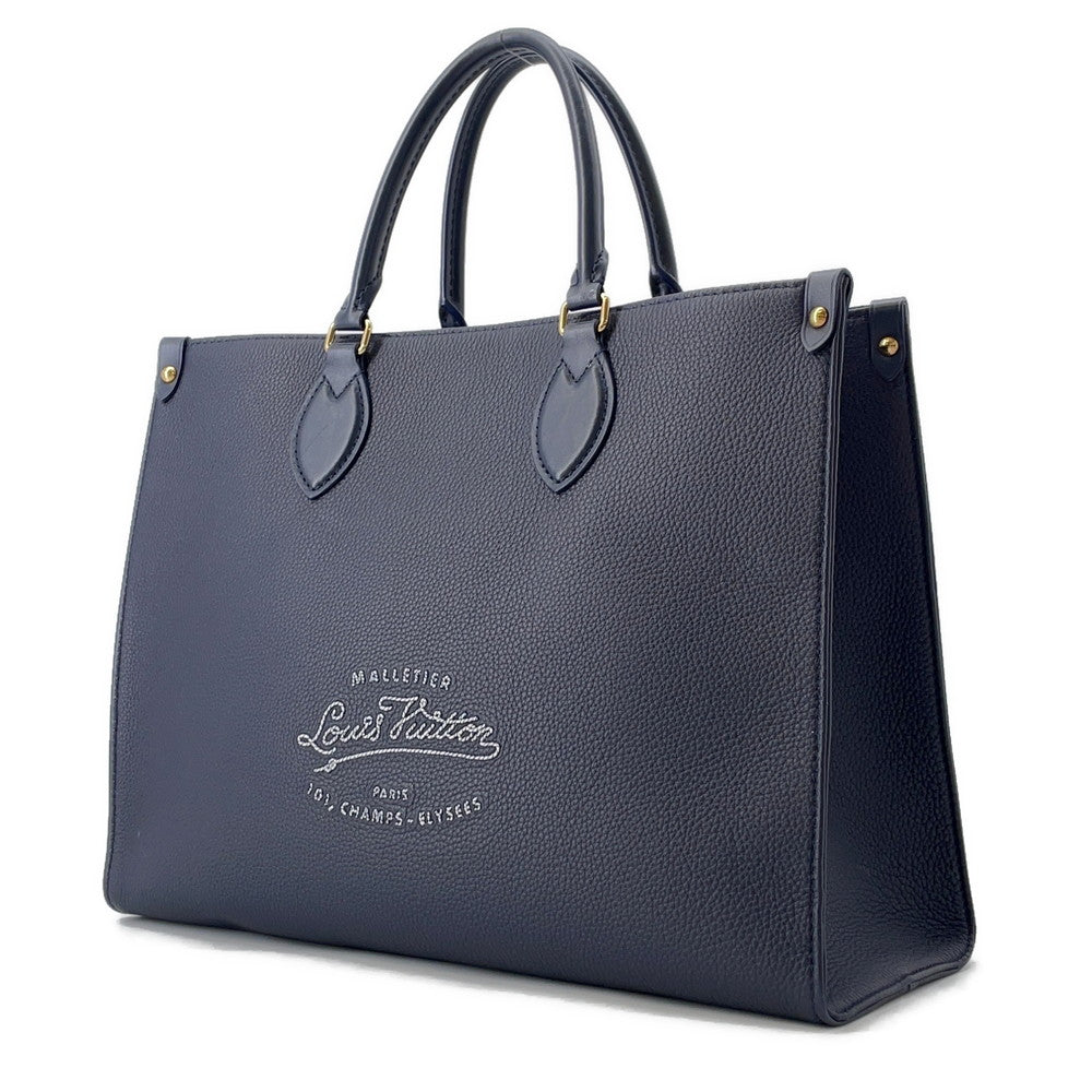Louis Vuitton Onthego MM NavyM24834 Grained Sailor's Leather Calf Handbag