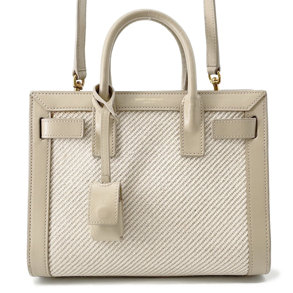 YSL Saint Laurent ?Jour Ivory400632 Calf Cotton Linen Leather Calf Leather Beige Handbag