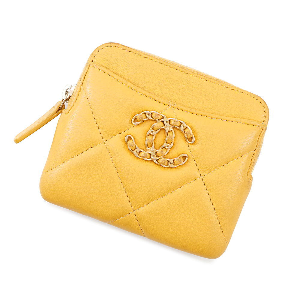 Chanel CHANEL19 Coin purse YellowAP2086 Lambskin Wallet Case