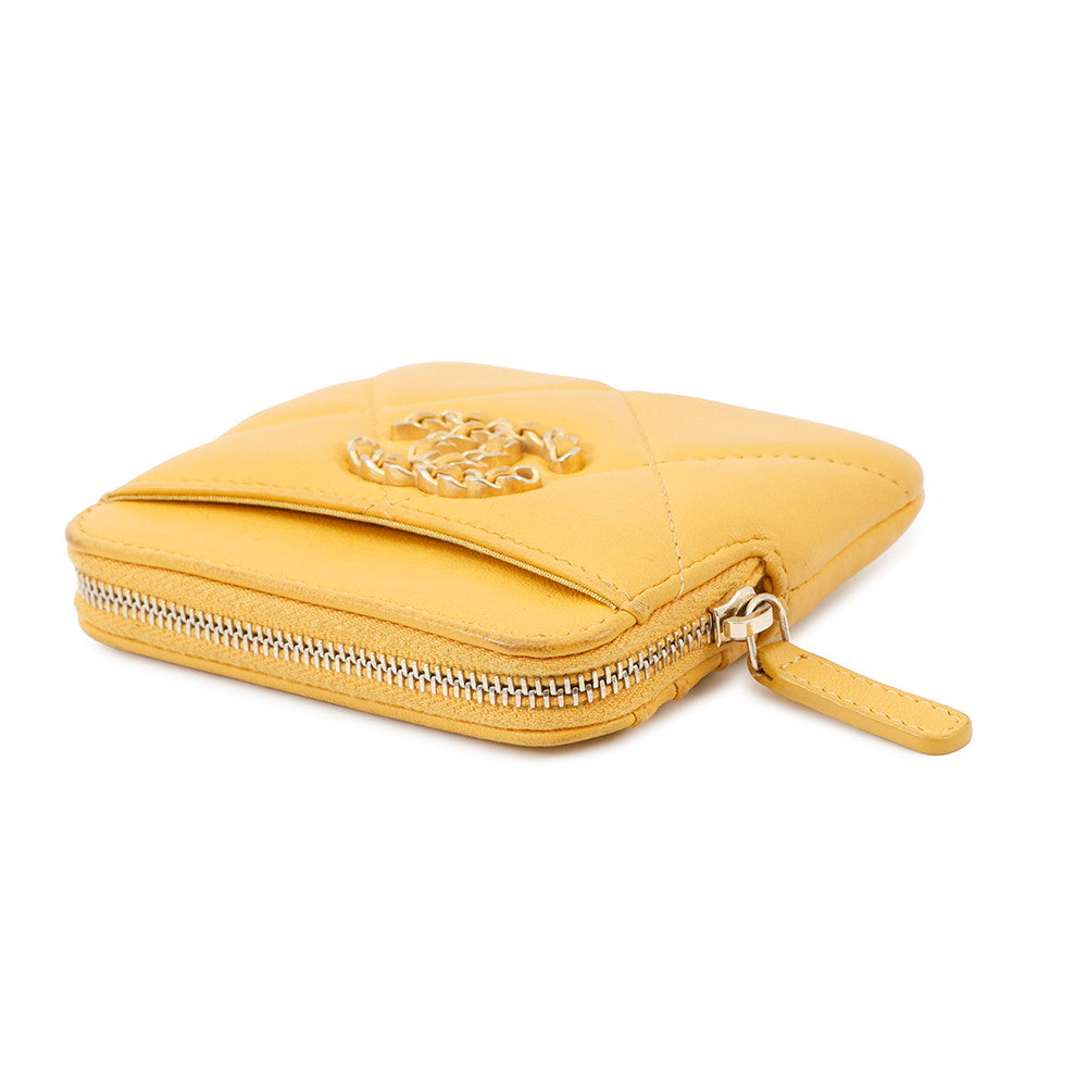 Chanel CHANEL19 Coin purse YellowAP2086 Lambskin Wallet Case